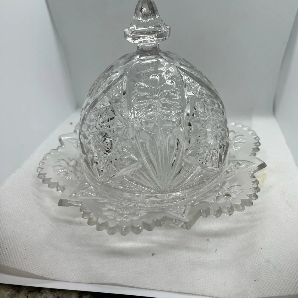 Pressed Glass Covered Butter Dish Domed Vintage Kitchen Dining
